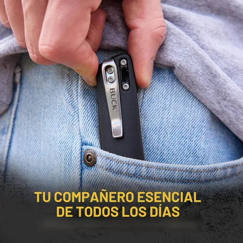 Vista 5 de Buck Knives 239 Infusion, cuchillo de bolsillo plegable con hoja de punta, mango de aluminio, clip para bolsillo Negro