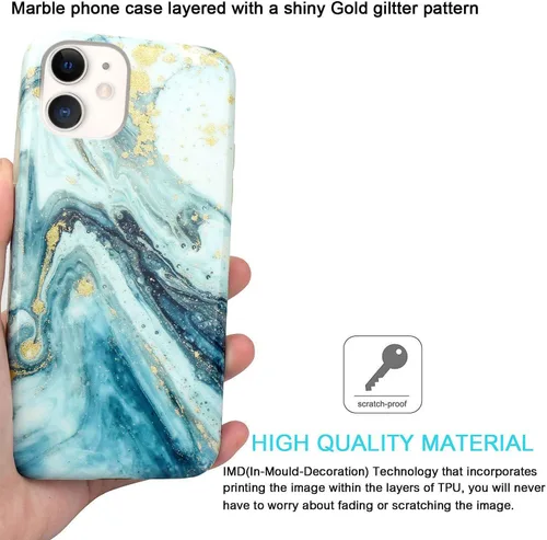 Vista 3 de Funda compatible con iPhone 11, diseño de mármol con purpurina dorada, delgada, a prueba de golpes, flexible, TPU suave, funda de silicona de goma
