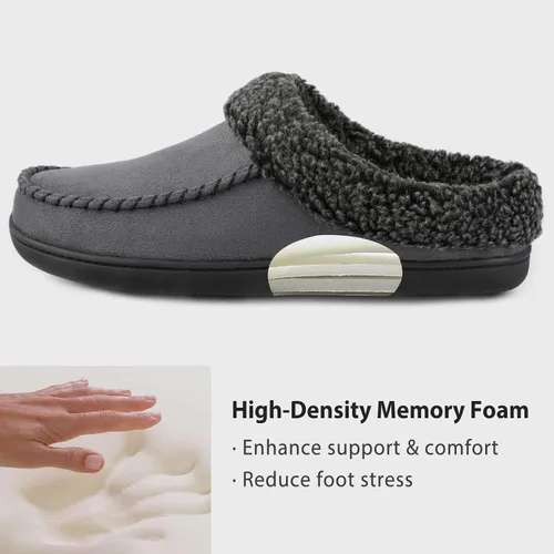 Vista 2 de ULTRAIDEAS Mens Moccasin Slippers with Memory Foam Insole Slip on House Slippers Warm Faux Sherpa Lining House Shoes Clog with Nonslip Rubber Sole