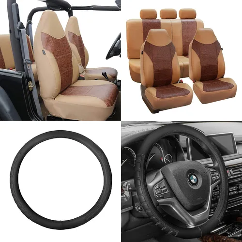 Vista 2 de Cojín de asiento FH Group tipo banco, de cuero sintético, ultracómodo, apto para la mayoría de los vehículos, camionetas, vehículos utilitarios