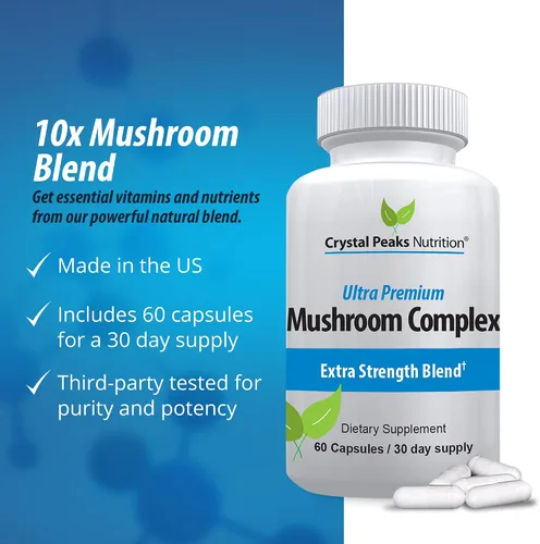 Vista 5 de Mushroom Superfood Master Blend Suplemento de cápsulas de hongos, 10 complejos de hongos y adaptógenos - Melena de león, chaga, cordyceps, extracto