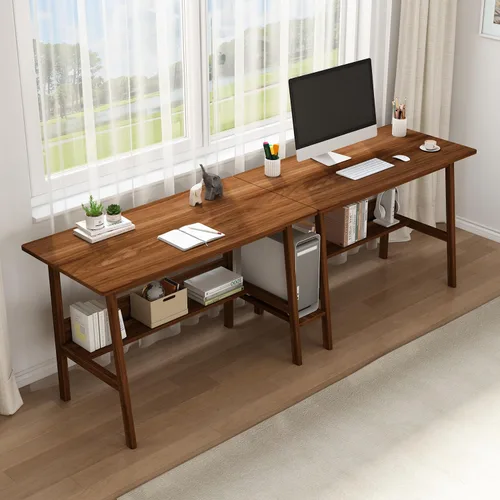 Vista 11 de NELYE Escritorio para 2 personas con estantería, mesa de trabajo de madera extra larga de 79 pulgadas, estación de trabajo para computadora de Nuez