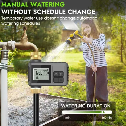 Vista 6 de Sistema de riego por goteo de 60 pies con temporizador de agua - Kit de riego automático de jardín con manguera flexible de 360° y boquillas