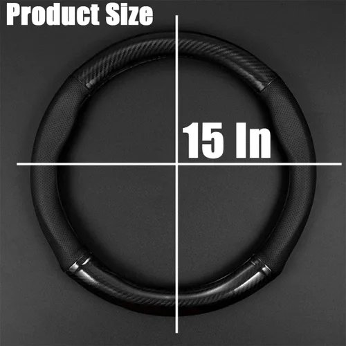 Vista 2 de BESULEN Funda universal de fibra de carbono para volante de automóvil, protector universal de cuero de microfibra, antideslizante, transpirable
