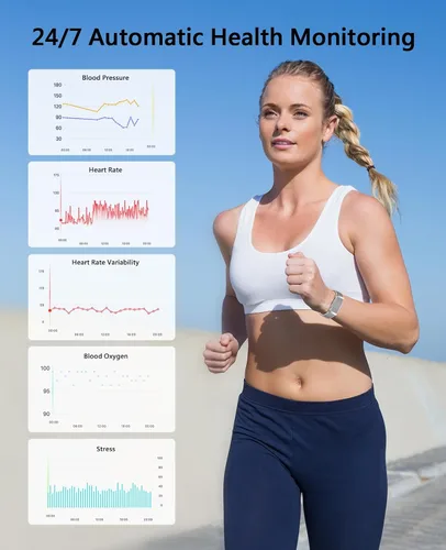 Vista 4 de Pulsera inteligente para hombres y mujeres, rastreador de actividad de salud, monitor de sueño 24 horas, frecuencia cardíaca continua 24/7/7/presión
