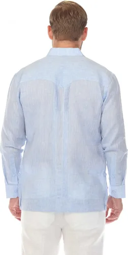 Vista 9 de Mojito Collection Guayabera de lujo de dos bolsillos de lino 100% para hombre con plisado incrustado