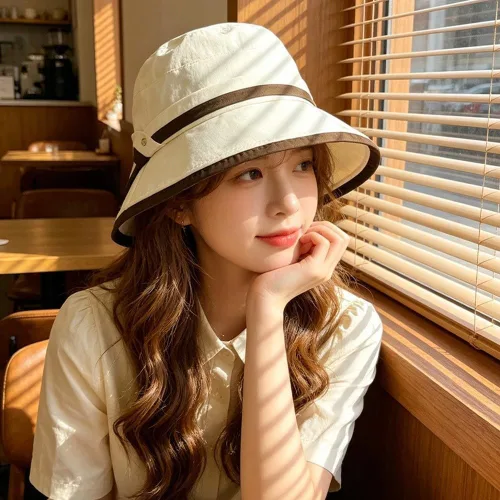 Vista 5 de Foldable Women's Sun Hat with Wide Brim, Adjustable Bucket in Breathable Polyester, UV Protection Fisherman Cap Mz2923 Beige