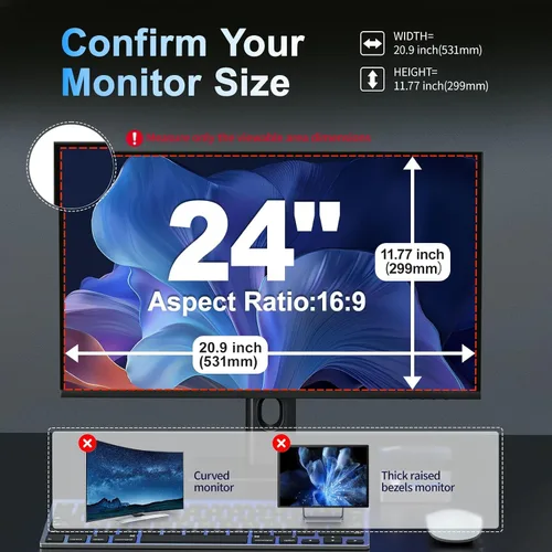 Vista 7 de Paquete de 2 pantallas magnéticas de privacidad de computadora de 24 pulgadas para monitor con relación de aspecto 16:9, protector de privacidad