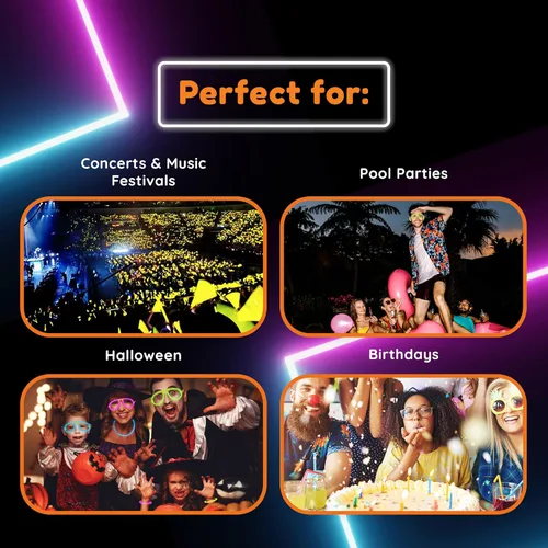 Vista 3 de Glow Fever Gafas que brillan en la oscuridad para fiesta, 50 lentes flexibles con conectores, paquete de gafas brillantes para concierto, Halloween