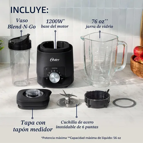 Vista 9 de Oster Vortex Plus - Batidora de vidrio, cuchillas reversibles de acero 2-Negro
