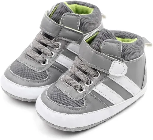 Vista 3 de Sekantrol Zapatos de cuna para recién nacidos, para niños y niñas, suela de goma suave, zapatos para bebés, zapatos deportivos de moda de caña alta