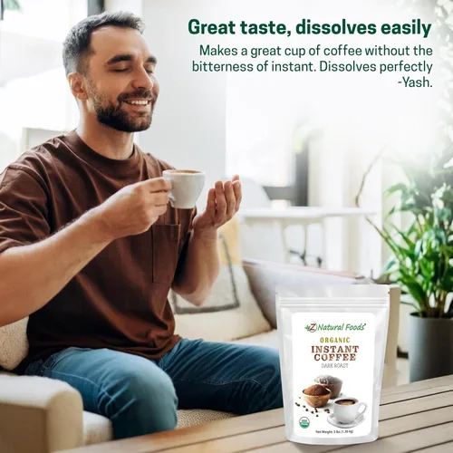 Vista 7 de Z Natural Foods Café instantáneo orgánico en polvo, rico sabor tostado oscuro, polvo de espresso instantáneo arábica con antioxidantes para aumentar
