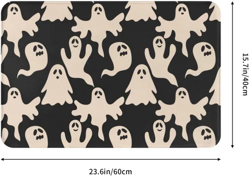 Vista 3 de Alfombra de baño de Halloween, bonita alfombra de baño de fantasma, suave, antideslizante, absorbente, alfombra de baño para el hogar, baño