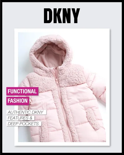 Vista 3 de DKNY Baby Girls' Winter Jacket - Fleece Lined Quilted Bubble Puffer Parka Coat (12M-4T)
