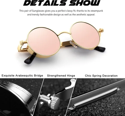 Vista 9 de CGID Retro Steampunk Round Polarized Sunglasses Men Womens Metal Circle Frame UV400 Protection E72