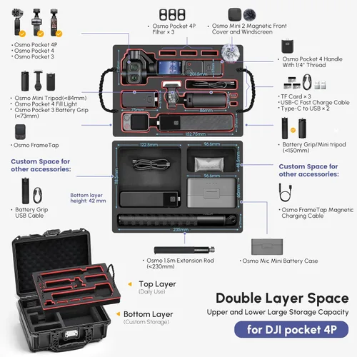 Vista 2 de Estuche rígido impermeable para DJI Osmo Pocket 4P/4, doble capa