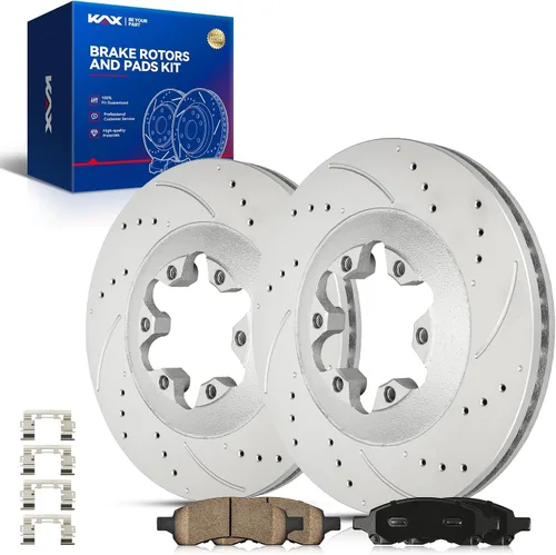 Vista 32 de Kit de freno delantero KAX, rotores de freno ranurados y con hendiduras, pastillas de freno cerámicas Compatible con Honda Accord 1990 1991 1992