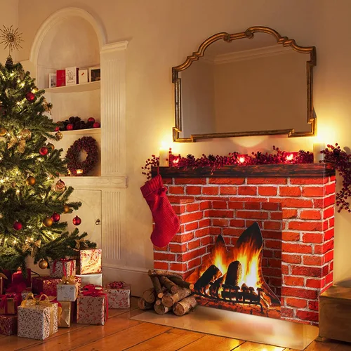 Vista 7 de Accesorio de Chimenea de Cartón de Navidad - Chimenea de Cartón de Ladrillo Rojo Artificial 3D - Chimenea de Ladrillo de Pie - Telón de Fondo