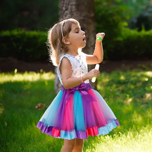 Vista 2 de Simplicity - Falda tutú de tul con forma de arco iris con diadema de unicornio y lazo para el pelo