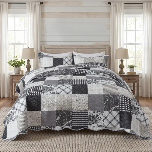 Vista 53 de HoneiLife - Juego de cama de dos piezas, tamaño individual, de microfibra, reversible, de retazos, estilo floral, todas las estaciones