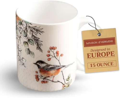 Vista 203 de Maison d' Hermine Taza de café con asas, tazas de porcelana fina de hueso, paquete de una taza de té para bebidas calientes, capuchino, latte