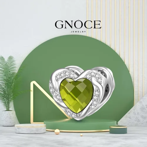 Vista 2 de GNOCE Dijes de piedra natal en forma de corazón para pulsera de plata de ley 925 para cumpleaños, día de la madre, regalo para mujer