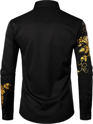 Vista 3 de ZEROYAA Camisas de vestir de manga larga con botones y estampado floral de rosas para hombre