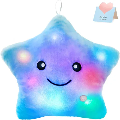 Vista 13 de WEWILL Almohada de felpa suave con estrella brillante LED de 9'' de la marca Wewill, almohada de peluche con luz estelar iluminada con luces