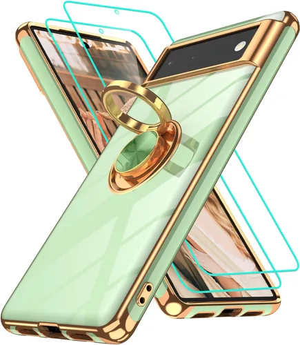 Vista 128 de Funda para Motorola Moto G 5G 2024: Funda Moto G Play 5G 2024 con 2 piezas de protectores de pantalla, soporte de anillo de rotación de 360°