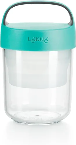 Vista 7 de Lékué Jar-To-Go - Tarro de viaje de 2 piezas, 20 onzas, coral, 100% hermético, para aperitivos, sopas, almuerzos con aderezos/aderezo, apto
