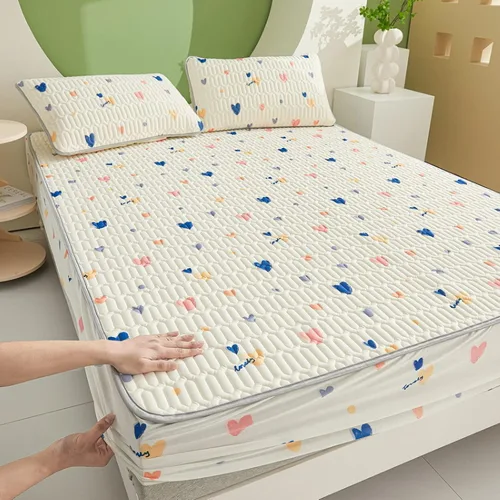 Vista 23 de FCLDESHOP Sábanas de bolsillos profundos, sábana bajera con estampado de látex fresco grueso de verano, protector de colchón de animé de dibujos