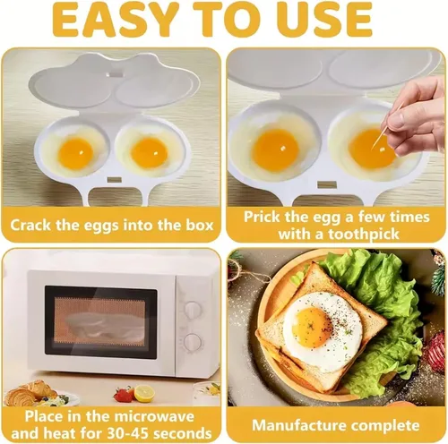 Vista 5 de Cocedor rápido de huevos para microondas, sin aceite, 2 unidades Blanco
