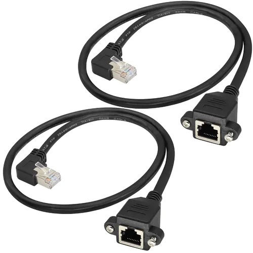 Vista 2 de Cable de extensión de red LAN RJ45 en ángulo izquierdo Cat6 RJ45 de 90 grados macho a hembra blindado para red Ethernet de montaje en panel