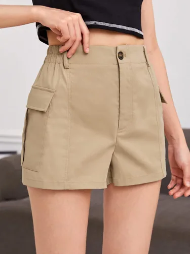 Vista 5 de Milumia Pantalones cortos de carga con bolsillo con solapa y botones de cintura alta para niña