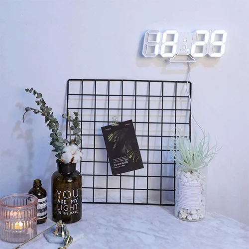 Vista 8 de Reloj despertador de pared digital LED 3D, 9.5 pulgadas, 3 brillos de 12/24 horas, color blanco