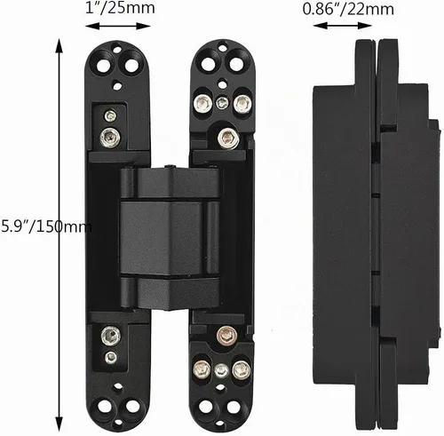 Vista 2 de Bisagras invisibles Bisagra de puerta oculta resistente Bisagra oculta 3-D ajustable - Negro -1 par