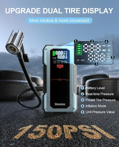 Vista 4 de Car Battery Jump Starter with Air Compressor,Portable 4000A Jump Box Blue Black