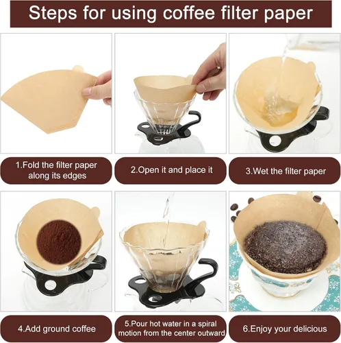 Vista 9 de Filtros de café 4 conos, 100 unidades de filtro desechable sin blanquear para cafetera por goteo, filtros de papel de café de 8 a 12 tazas, filtros