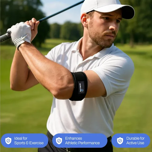 Vista 6 de Correa de apoyo de compresión para codo para tenis, alivio del dolor de codo de golfista, tendinitis, lesiones deportivas, 1 paquete Targeted
