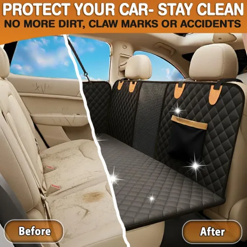 Vista 2 de Extensor de asiento trasero para perros, funda de asiento duro para perros, protector de asiento trasero impermeable con ventana de malla y solapas