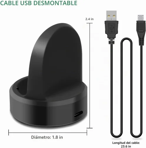Vista 6 de Cargador de reloj para Samsung Gear S2, base de carga con cable de carga micro USB, para Smausng Gear S3 S2 Classic, S3 Frontier, S4 Smart Watch