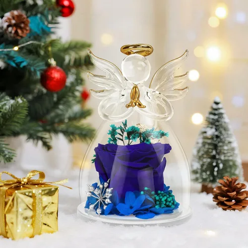 Vista 7 de Flores preservadas para entrega, regalos de cumpleaños para mujeres, mamá, abuela Christmas Rose Gifts for Women Mom Her,Glass Angel Figurines
