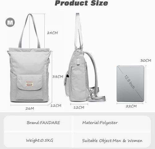 Vista 3 de FANDARE Mochila unisex Bolsas de hombro casuales con puerto de carga USB Equipaje, Negro), CC-AR004