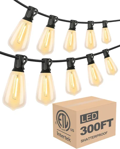 Vista 9 de Lightdot Guirnalda de luces LED para exteriores de 200 pies con 96 bombillas Edison vintage ST38 inastillables, luz colgante exterior impermeable