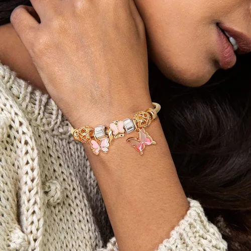 Vista 3 de Navoky Pulsera con dije de mariposa dorada ajustable y abierta para mujeres y niñas