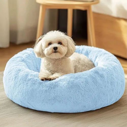 Vista 38 de JOLLYVOGUE - Cama para perros y gatos, cama relajante y antiestrés para mascotas y perros pequeños, cojín esponjoso en forma de dona para mascotas