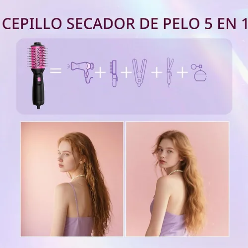 Vista 5 de Cepillo secador de pelo de viaje de doble voltaje (100 V-240 V), cepillo automático de aire caliente con enchufe UE y Reino Unido, cepillo secador