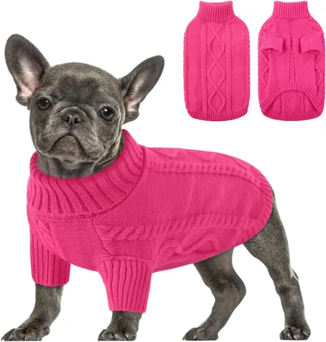 Vista 41 de Queenmore - Suéter de punto trenzado con cuello alto para perros pequeños, para climas fríos, para chihuahua, bulldog, teckel, carlino y yorkie, XS
