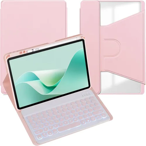 Vista 26 de Funda para tableta Samsung Galaxy Tab A8 de 10.5 pulgadas, teclado redondo inalámbrico desmontable Bluetooth, cubierta trasera transparente