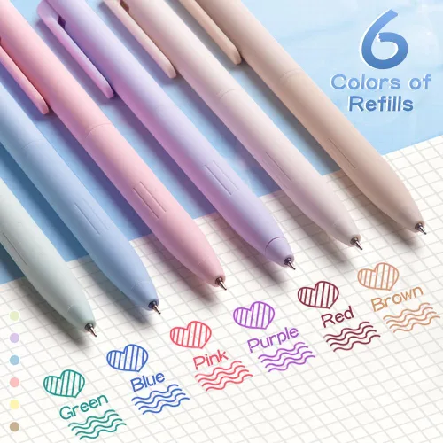 Vista 6 de 6 bolígrafos de gel pastel, bolígrafos de tinta de colores, bolígrafos coloridos para tomar notas, diario, bonitos bolígrafos retráctiles de 0.020